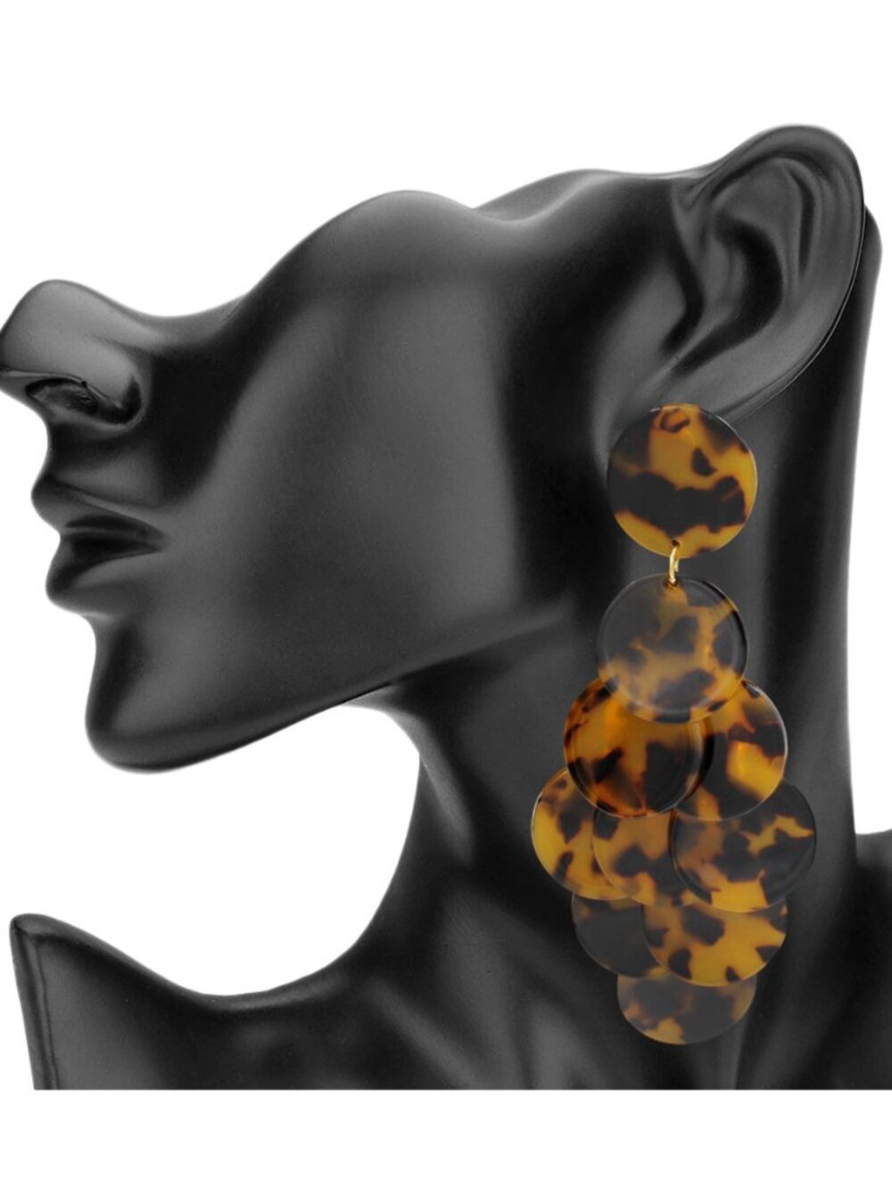 Tigerstars Leopard Layered Resin Disc Drop Statement Earrings